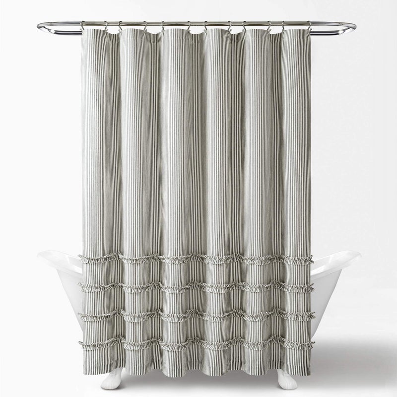 Lush Decor Vintage Stripe Yarn Dyed Cotton Shower Curtain, 72" x 72", Gray - Image 2
